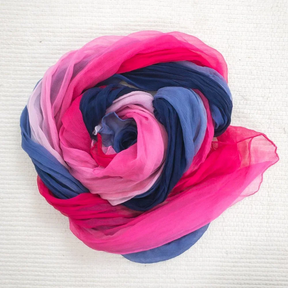 Vintage Silk Tie Dye Ombre Print Sheer Scarf Pink